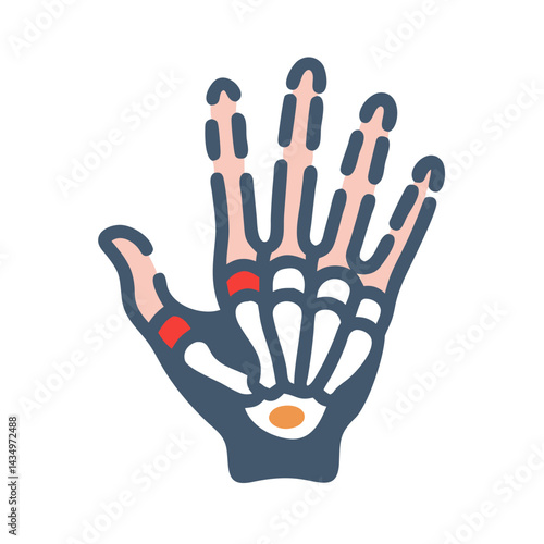 Stylized hand skeleton illustration in flat design on black