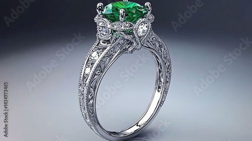 Obraz na płótnie Exquisite ring with a large emerald, detailed design, and sparkling gems w salonie
