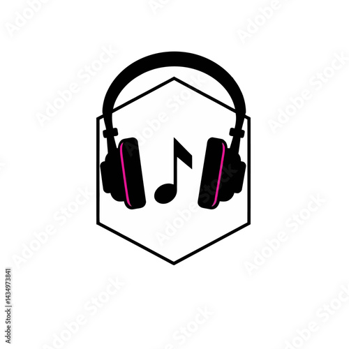 Headphones music note logo design vector illustration for podcast audio dj and sound production studio 100
