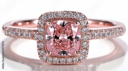 Obraz na płótnie Rose gold ring with a pink diamond center stone and surrounding halo w salonie
