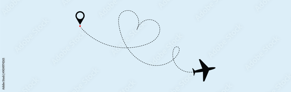 plane symbol with dotted line route. design for travel, honeymoon, holiday. transparent . Hearted plane path drawing. Vector illustration plane symbol with dotted line route. design for travel, honeymoon, holiday. transparent . Hearted plane path drawing. Vector illustration