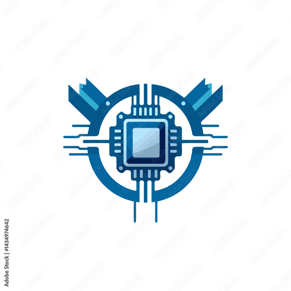 Fototapeta premium Blue technology circuit board cpu processor chip vector design for tech company logo and digital branding use