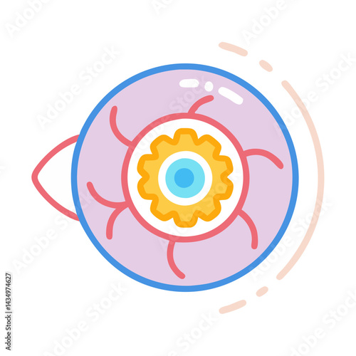 Stylized mechanical eye illustration with gear iris design