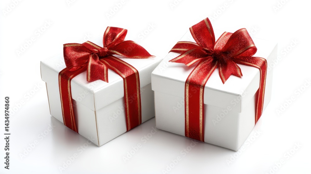 Elegant and Stylish Gift Box with Shiny Red Ribbon on Pristine White Background. Elegant and Stylish Gift Box with Shiny Red Ribbon on Pristine White Background.