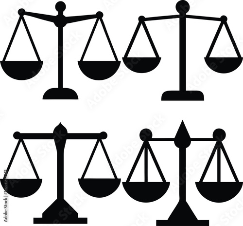 Scales of justice silhouette collection black and white legal concepts