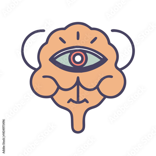Minimalistic cartoon brain with eye in the center design