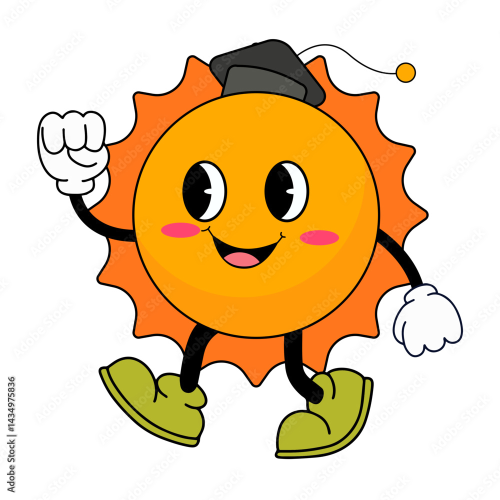 Obraz premium Sun Groovy Cartoon Character. Isolated Vector Illustration.