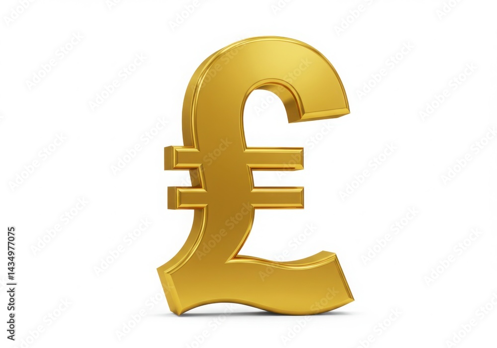 Fototapeta premium Golden pound sterling symbol isolated on white background