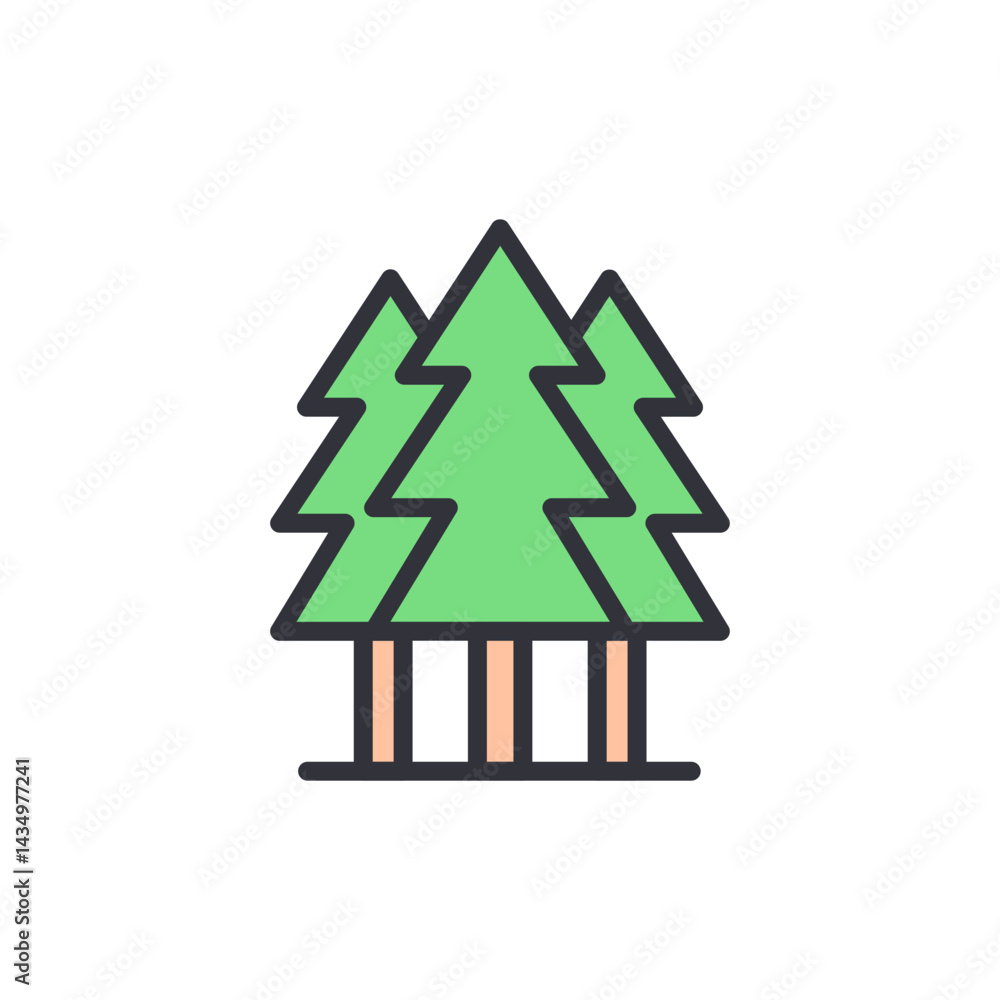 Fototapeta premium Pine tree colored icons, minimalist vector illustration ,simple transparent graphic element .Isolated on white background