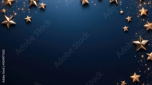 Golden stars border, dark background, empty space, holiday