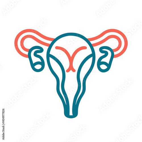 Female reproductive system illustration in vibrant outline on black