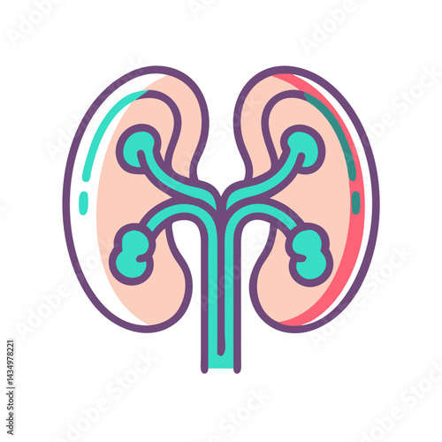 Kidney illustration on black background with flat design style