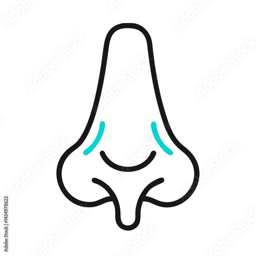Simple black human nose illustration with cyan details