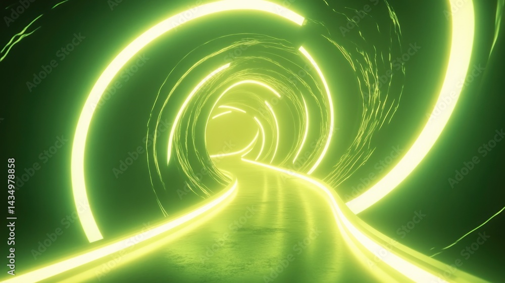 Naklejka premium Neon green tunnel, futuristic pathway