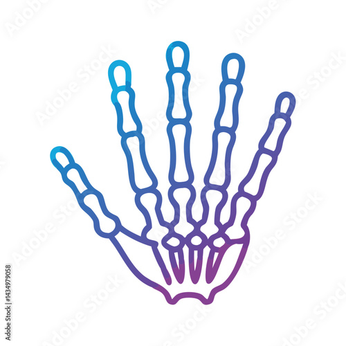 Isolated outline of human hand bones on black background