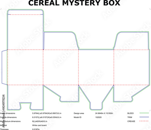 Cereal Box Die Cut Template Technical Drawing For Packaging Design And Manufacture