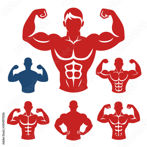 Bodybuilder icons illustration showing muscular physique and fitness
