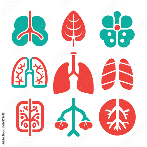 Lungs and bronchial system vector icons for medical designs