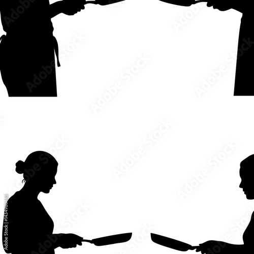 Silhouette of a person cooking with a frying pan