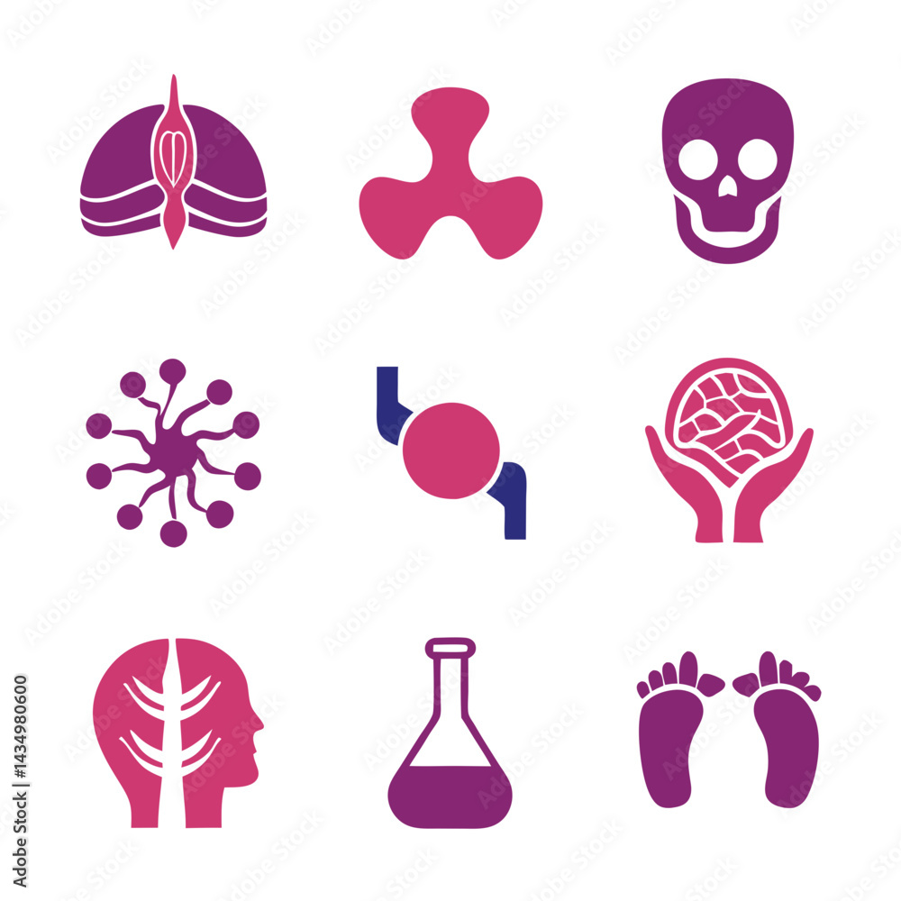 Conceptual healthcare icons in a grid pattern against white Conceptual healthcare icons in a grid pattern against white