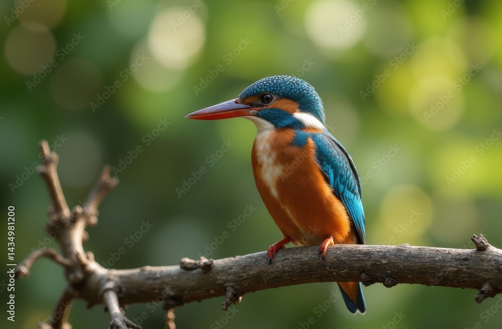 Image of a Common Kingfisher perched on a branch in its natural riverine habitat. Image of a Common Kingfisher perched on a branch in its natural riverine habitat.