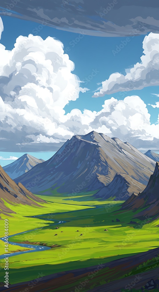 Fototapeta premium Sunlit Valley's Embrace AI Generated