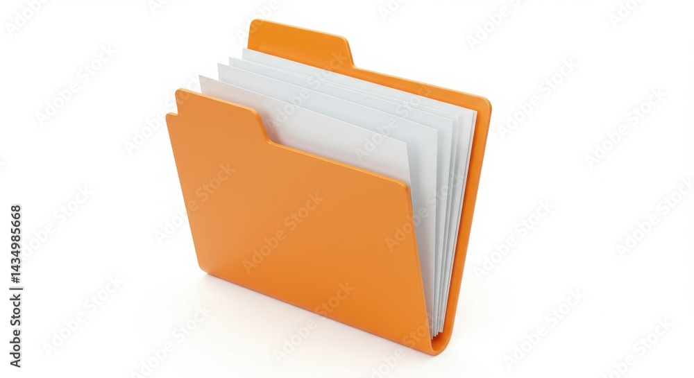 Orange file folder with documents isolated on white background Orange file folder with documents isolated on white background