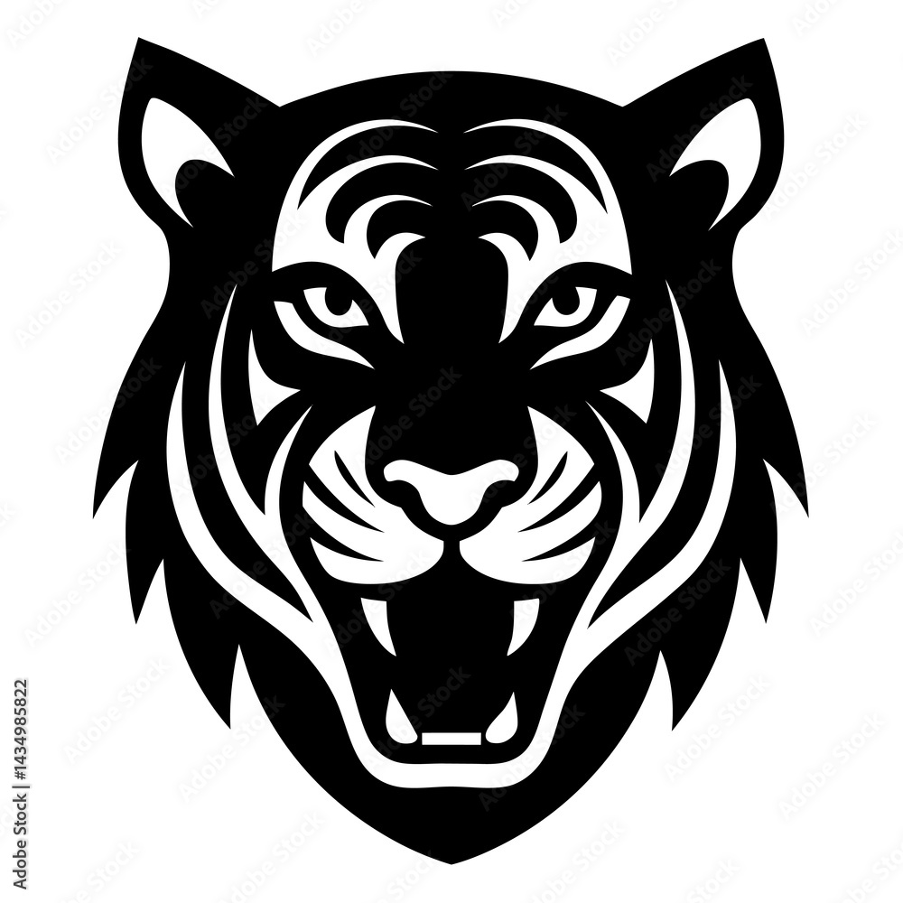Fototapeta premium Black and White Tiger Head Illustration