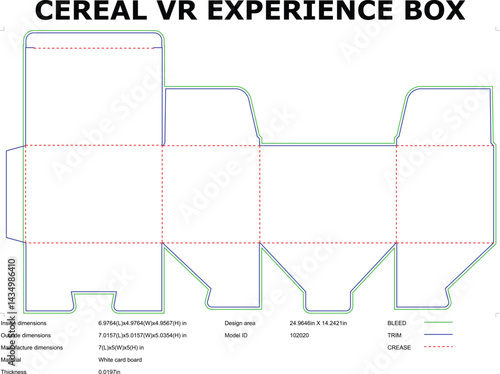 Cereal Box Packaging Layout Template For Virtual Reality Experience With Dimensions