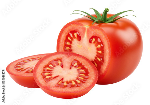 Wallpaper Mural Sliced tomato with green stem and seeds isolated on transparent background Torontodigital.ca