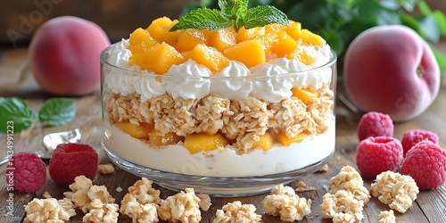 Peach Yogurt Parfait Breakfast Table