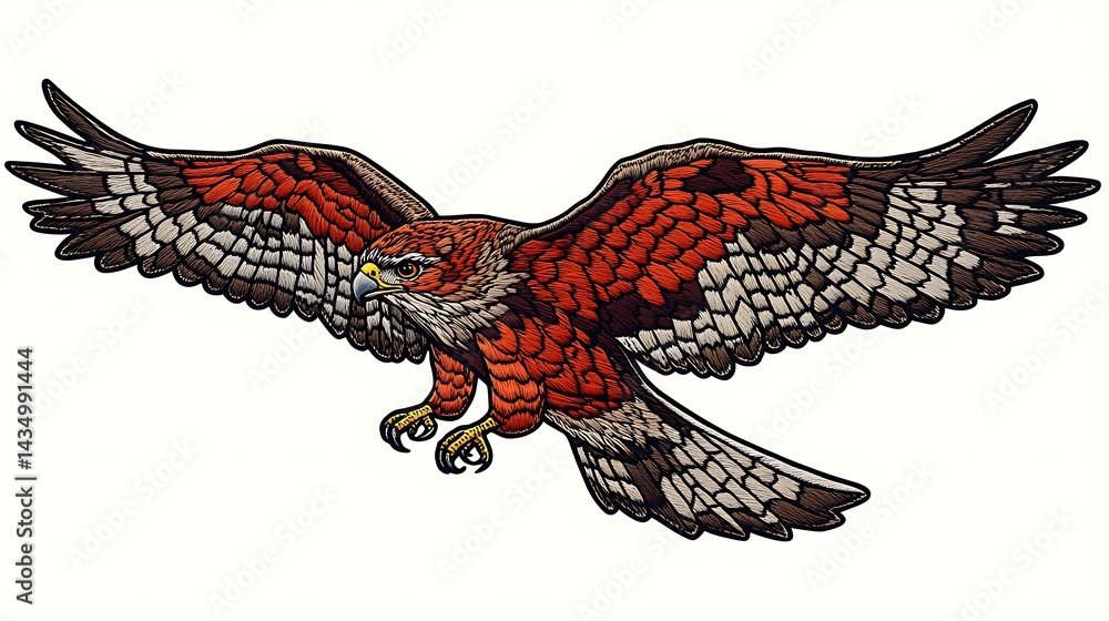 Hawk in Flight, Detailed Illustration