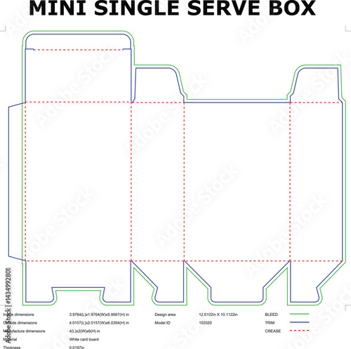 Mini Single Serve Box Die Cut Template For Packaging Design And Manufacturing