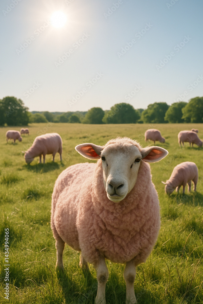 Fototapeta premium 羊 ひつじ ピンク sheep and lambs