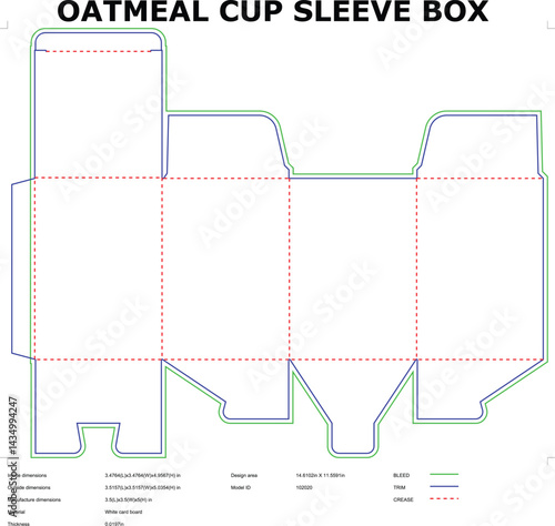 Oatmeal Cup Sleeve Box Template Blueprint With Bleed Trim And Crease Lines