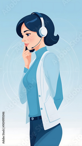 Professional Female Call Center Agent - Customer Service Communication with Headset in Modern Digital Art
