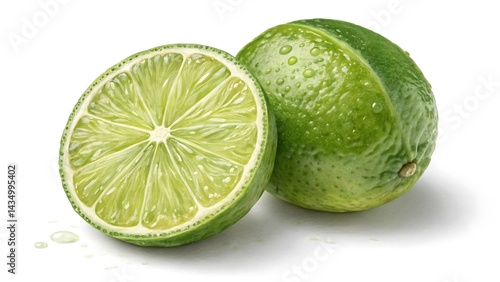 A hyper realistic lime on a white background. The lime is depicted in vivid detail with natural textures, realistic color tones, and subtle imperfections