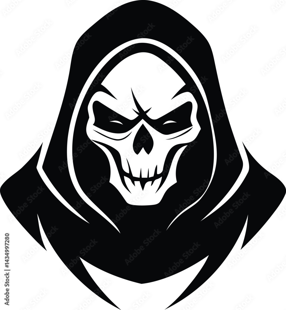 Creative and stylized skull character wearing a hood premium quality vector illustration, stylized skull character wearing a hood silhouette and black line art vector Creative and stylized skull character wearing a hood premium quality vector illustration, stylized skull character wearing a hood silhouette and black line art vector