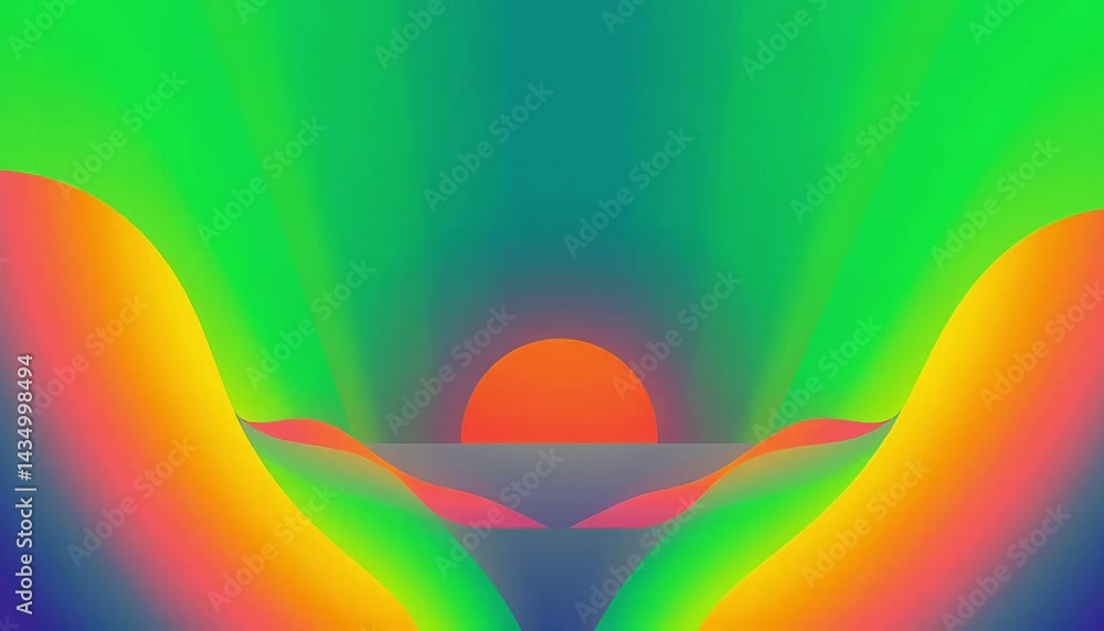 Rainbow Horizon Sunset: Abstract Animated Landscape with Vibrant Colors and a Radiant Sun - Ideal for Positive and Uplifting Content