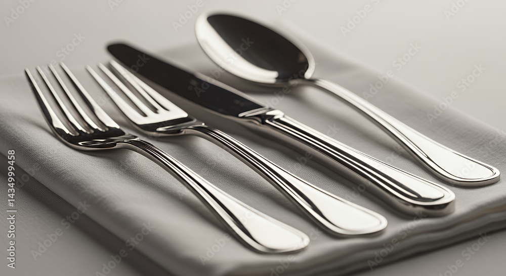 Elegant Silverware Set on Crisp White Linen: A Table Setting for Refined Dining Elegant Silverware Set on Crisp White Linen: A Table Setting for Refined Dining