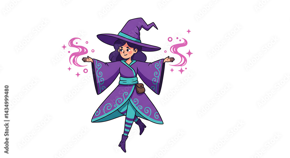 2D Cartoon Magical Witch Character with White Background 2D Cartoon Magical Witch Character with White Background