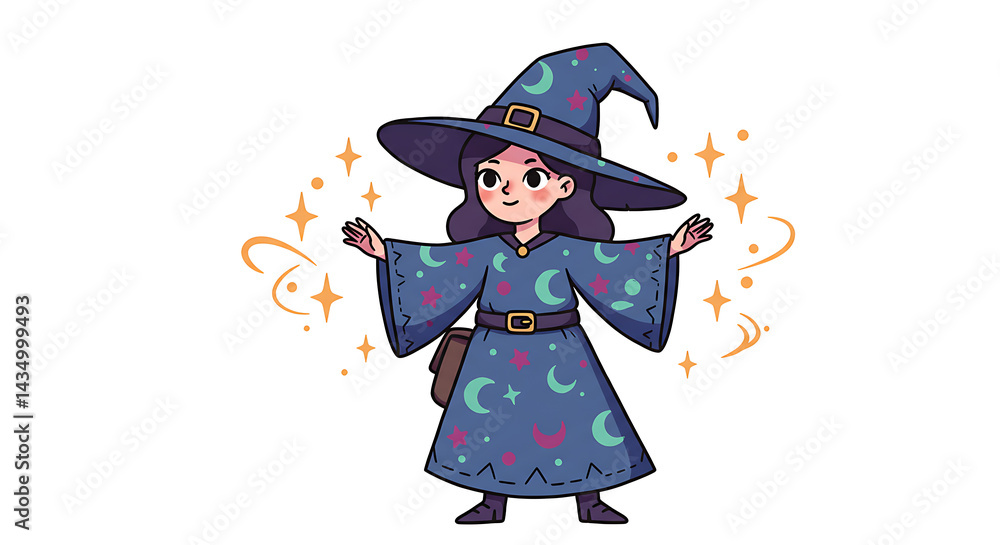 2D Cartoon Magical Witch Character with White Background 2D Cartoon Magical Witch Character with White Background