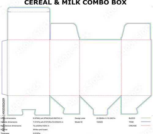 Cereal And Milk Combo Box Packaging Die Cut Template Flat Vector Layout