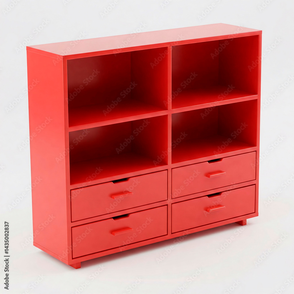 Red cabinet with drawers on a white background. 3d rendering Red cabinet with drawers on a white background. 3d rendering