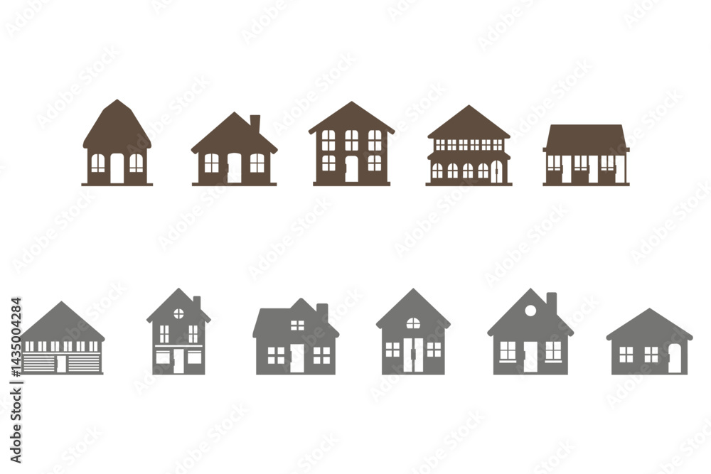 House Building Silhouette Icon Set House Building Silhouette Icon Set