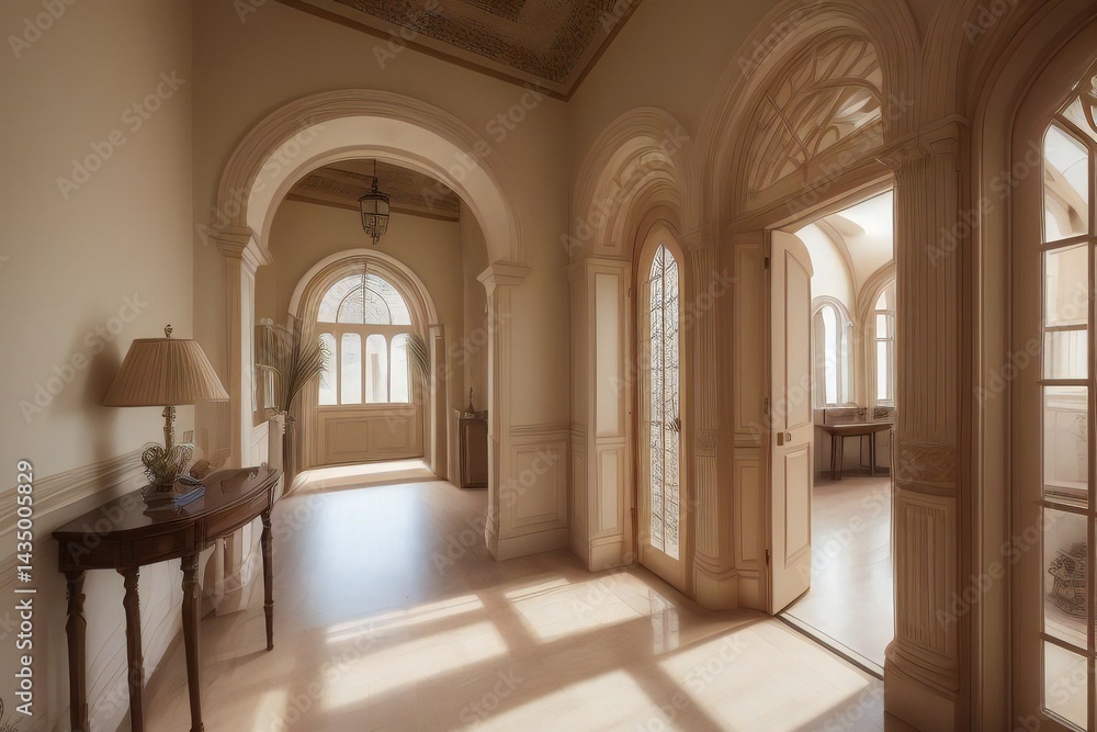 Obraz premium Sunlit beige hallway