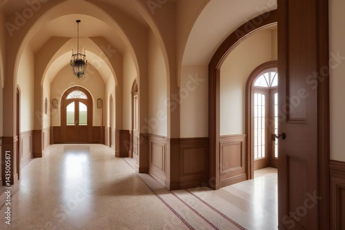 Sunlit beige hallway