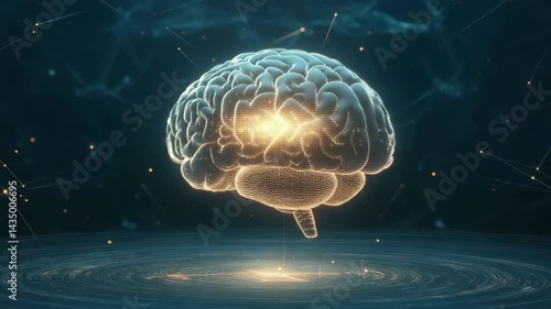 A detailed 3D rendering of the brain, showcasing the intricacies of the human mind. A glowing, illuminated spot within the brain hints at the power of thought and consciousness.