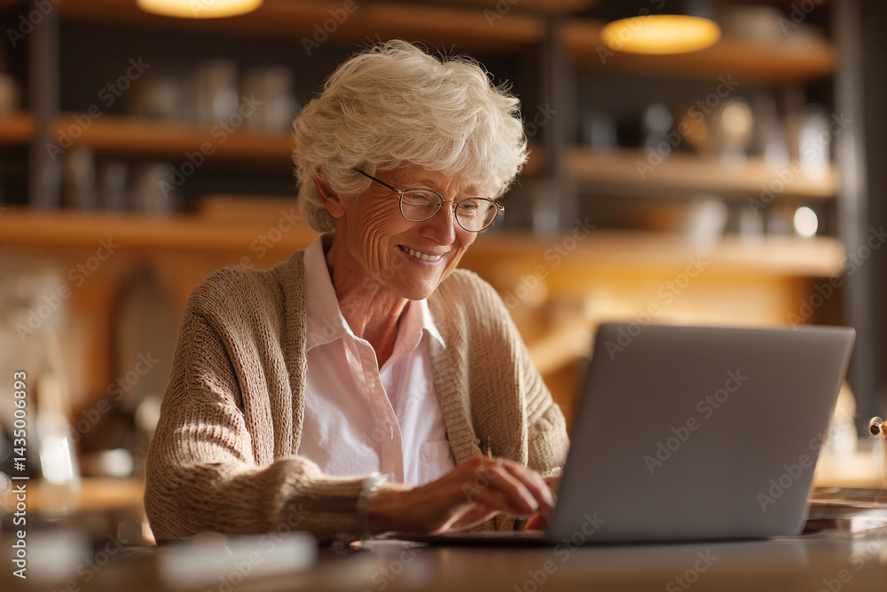 Senior woman using laptop computer at home for online shopping or social media browsing happy lifestyle Senior woman using laptop computer at home for online shopping or social media browsing happy lifestyle