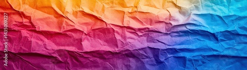 Wallpaper Mural A vibrant, crumpled paper texture featuring a gradient of colors from orange to blue, creating an artistic and abstract visual effect. Torontodigital.ca